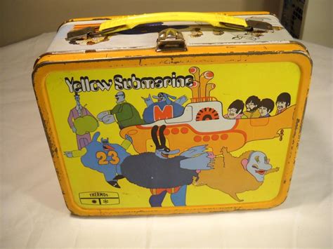 yellow lunch box metal|1968 submarine lunch box.